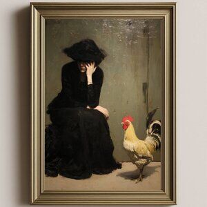 8.5x11 Victorian Mourning Woman & Rooster Art Print | Dark Surreal Gothic Decor